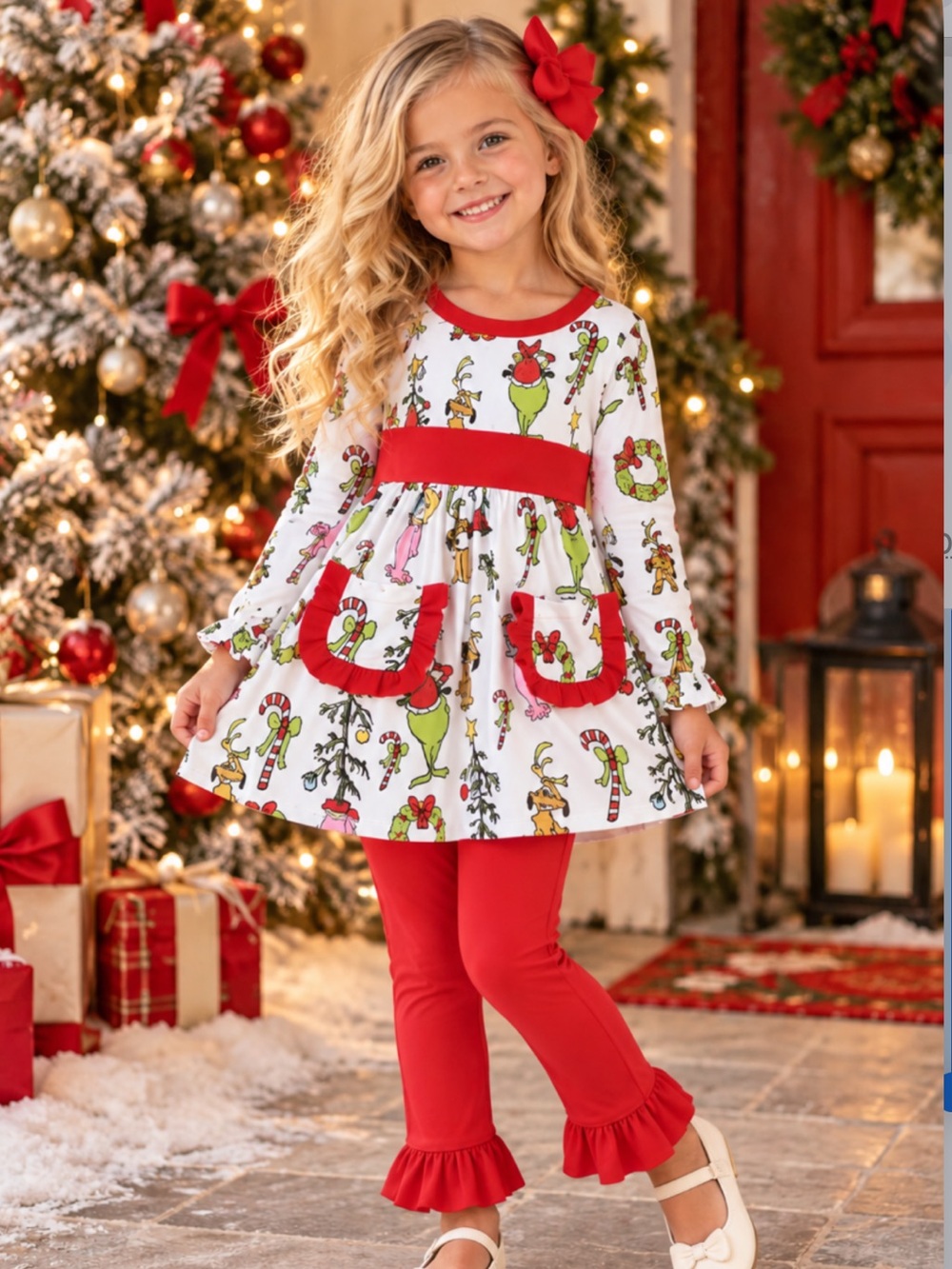 New Boutique Grinch Christmas Holiday Set Outfit Dr Suess Fun Festive Ruffles